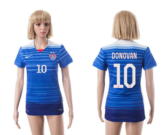 Womens 2015-2016 USA Thailand Soccer Jersey Short Sleeves blue with 2 Stars #10 DONOVAN