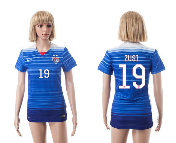 Womens 2015-2016 USA Thailand Soccer Jersey Short Sleeves blue with 2 Stars #19