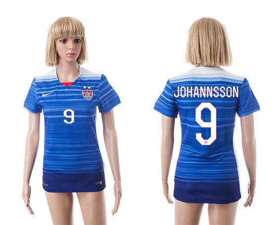 Womens 2015-2016 USA Thailand Soccer Jersey Short Sleeves blue with 2 Stars #9 JOHANNSSON