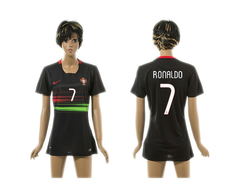 Womens 2015 Portugal Thailand Soccer Jersey Black #7