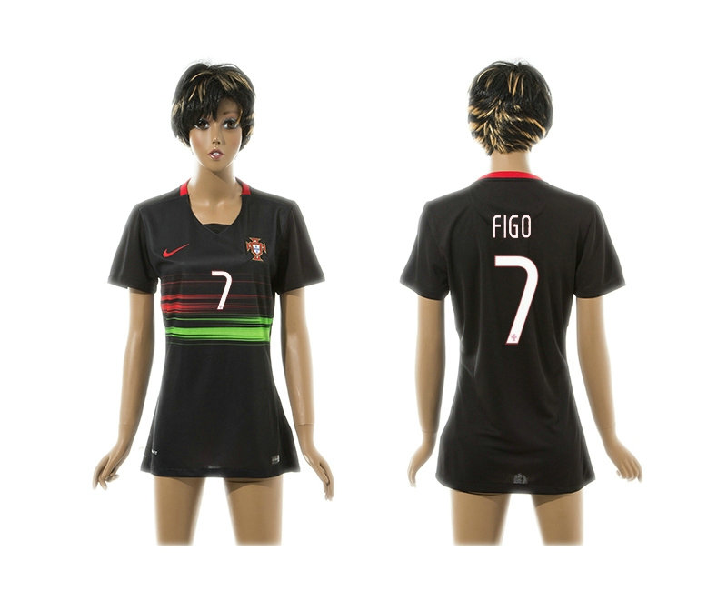 Womens 2015 Portugal Thailand Soccer Jersey Black #7 FIGO