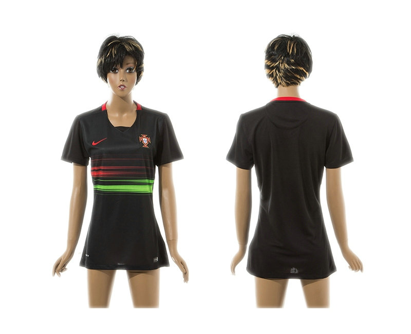 Womens 2015 Portugal Thailand Soccer Jersey Black Blank