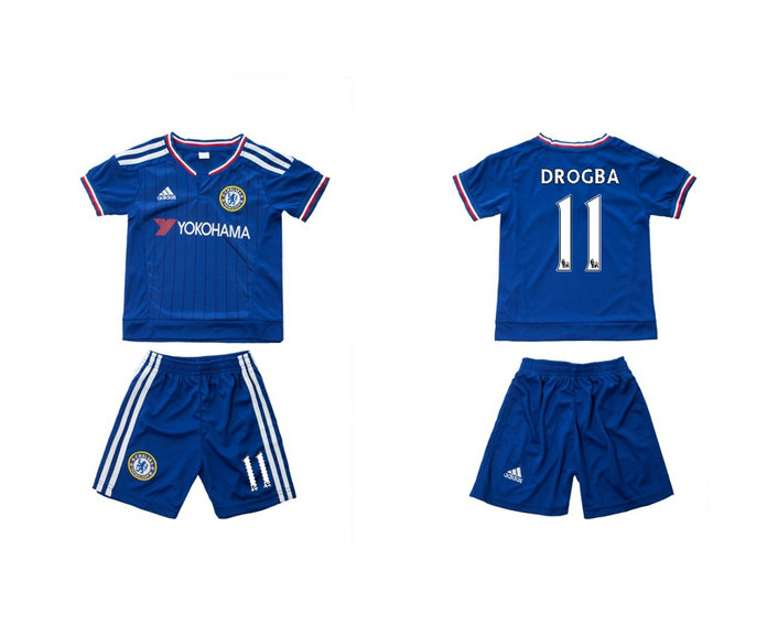 Youth 15-16 Chelsea Jersey Soccer Uniform Short Sleeves Home Blue #11 DROGBA