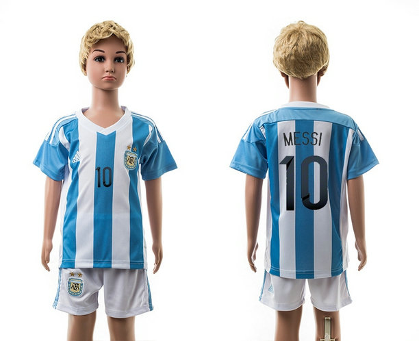 Youth 2015-16 Agentina Home Soccer Jersey Short Sleeves #10