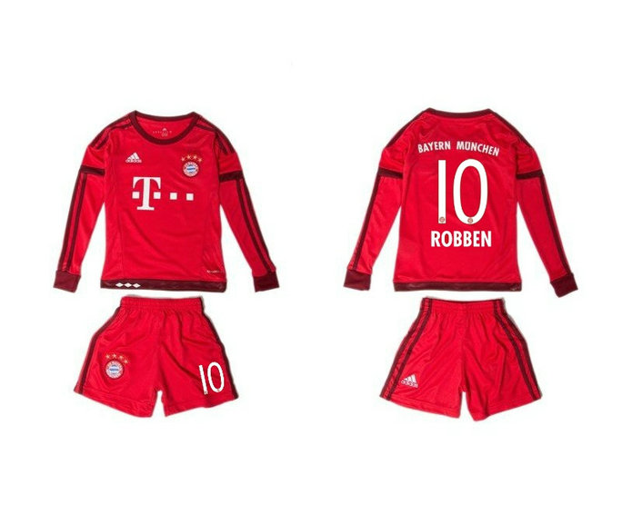 Youth 2015-16 Bayern Munich Jersey Soccer Uniform Red Long Sleeves #10