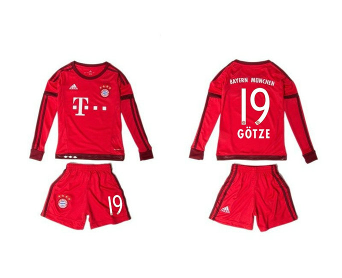 Youth 2015-16 Bayern Munich Jersey Soccer Uniform Red Long Sleeves #19