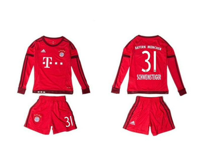 Youth 2015-16 Bayern Munich Jersey Soccer Uniform Red Long Sleeves #31