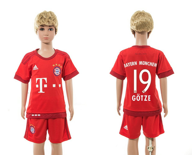 Youth 2015-16 Bayern Munich Jersey Soccer Uniform Red Short Sleeves #19