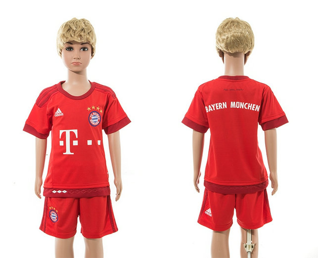 Youth 2015-16 Bayern Munich Jersey Soccer Uniform Red Short Sleeves Blank