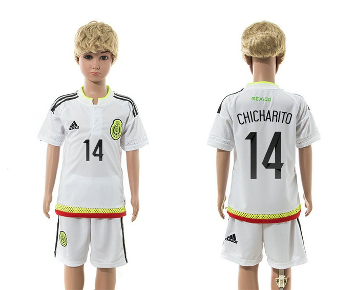 Youth 2015-16 Mexico Away White Soccer Jersey White Short Sleeves #14 CHICHARITO