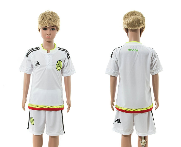 Youth 2015-16 Mexico Away White Soccer Jersey White Short Sleeves Home Blank