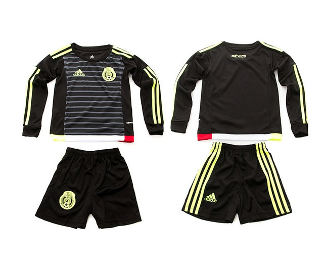 Youth 2015-16 Mexico Home Black Soccer Jersey Long Sleeves Blank