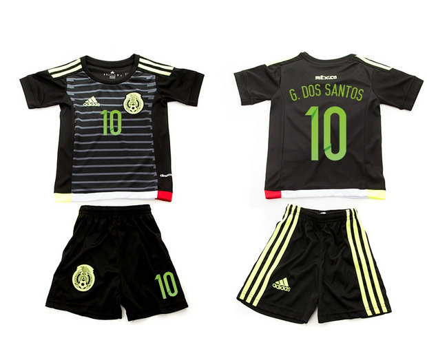 Youth 2015-16 Mexico Home Black Soccer Jersey Short Sleeves #10