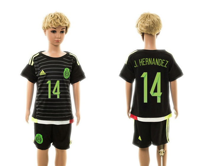 Youth 2015-16 Mexico Home Black Soccer Jersey Short Sleeves #14
