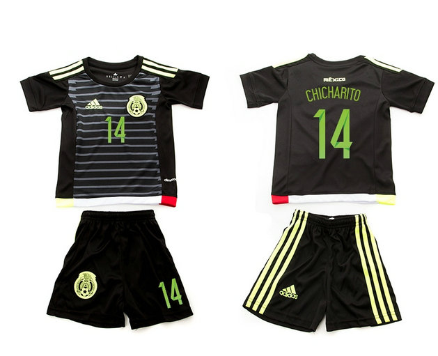 Youth 2015-16 Mexico Home Black Soccer Jersey Short Sleeves #14 CHICHARITO
