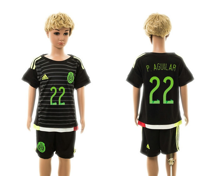 Youth 2015-16 Mexico Home Black Soccer Jersey Short Sleeves #22