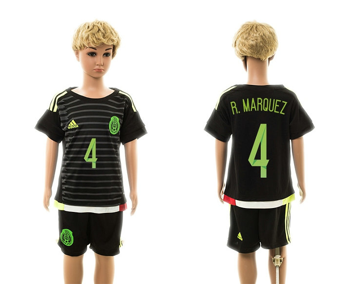 Youth 2015-16 Mexico Home Black Soccer Jersey Short Sleeves #4