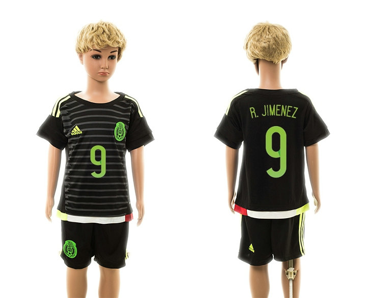 Youth 2015-16 Mexico Home Black Soccer Jersey Short Sleeves #9