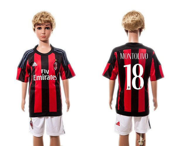 Youth 2015-2016 AC Milan Jersey Soccer Uniform Short Sleeves #18