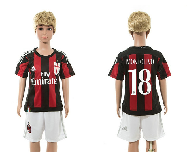 Youth 2015-2016 AC Milan Jersey Soccer Uniform Short Sleeves Home #18