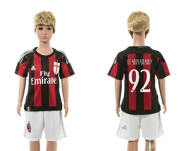 Youth 2015-2016 AC Milan Jersey Soccer Uniform Short Sleeves Home #92