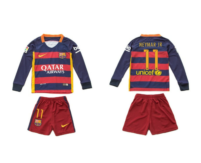Youth 2015-2016 Barcelona Jersey Soccer Uniform Long Sleeves Home #11