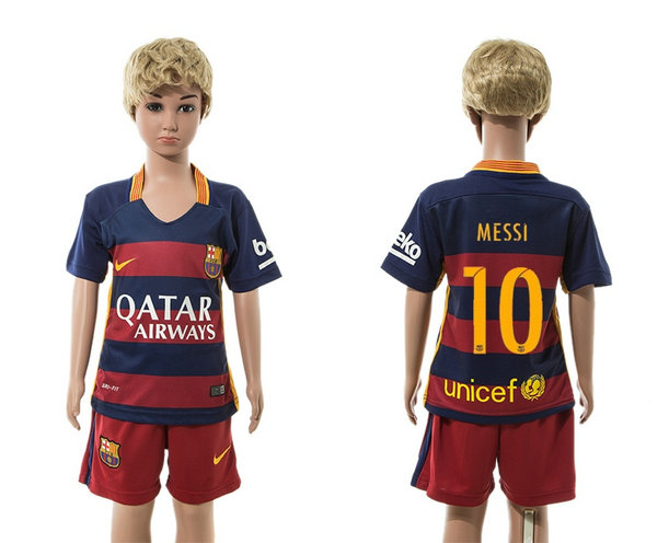Youth 2015-2016 Barcelona Jersey Soccer Uniform Short Sleeves Home #10
