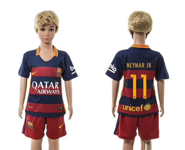 Youth 2015-2016 Barcelona Jersey Soccer Uniform Short Sleeves Home #11