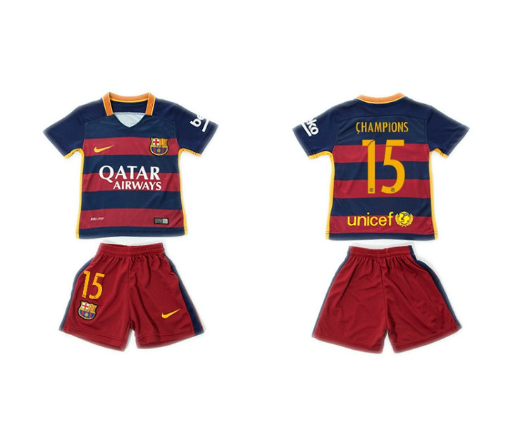 Youth 2015-2016 Barcelona Jersey Soccer Uniform Short Sleeves Home #15