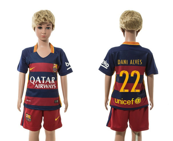 Youth 2015-2016 Barcelona Jersey Soccer Uniform Short Sleeves Home #22