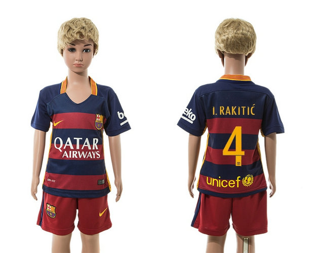Youth 2015-2016 Barcelona Jersey Soccer Uniform Short Sleeves Home #4