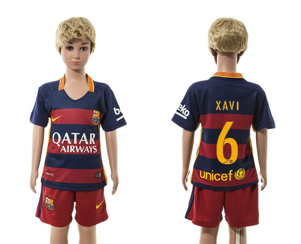 Youth 2015-2016 Barcelona Jersey Soccer Uniform Short Sleeves Home #6
