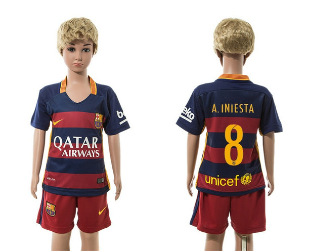 Youth 2015-2016 Barcelona Jersey Soccer Uniform Short Sleeves Home #8