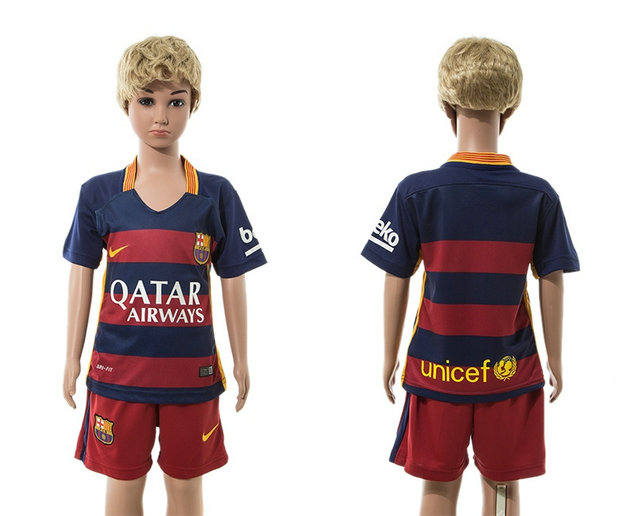 Youth 2015-2016 Barcelona Jersey Soccer Uniform Short Sleeves Home Blank