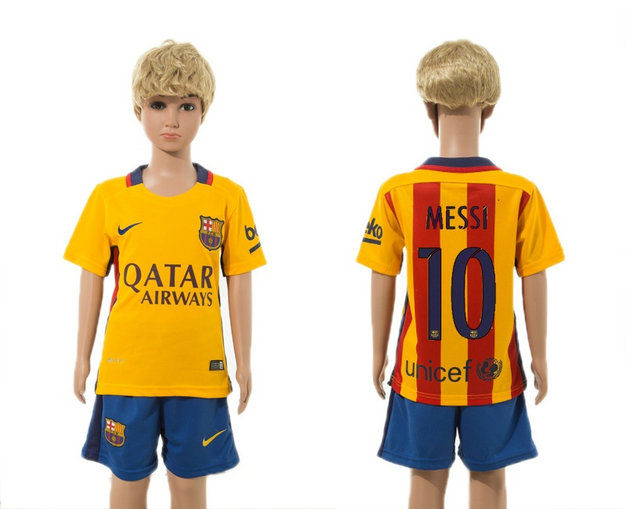 Youth 2015-2016 Barcelona Jersey Soccer Uniform Short Sleeves Yellow #10