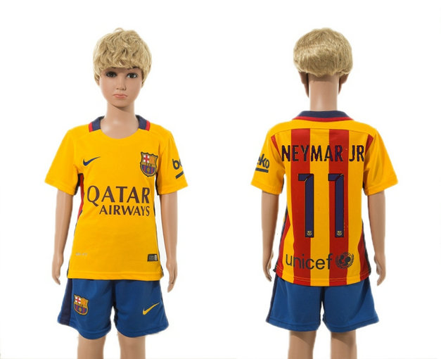 Youth 2015-2016 Barcelona Jersey Soccer Uniform Short Sleeves Yellow #11