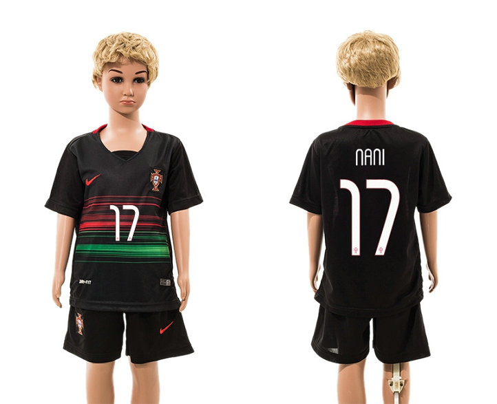 Youth 2015-2016 Portugal Away Black Soccer Jersey Short Sleeves #17