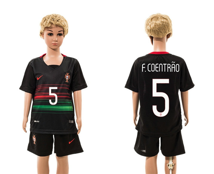 Youth 2015-2016 Portugal Away Black Soccer Jersey Short Sleeves #5