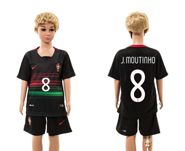 Youth 2015-2016 Portugal Away Black Soccer Jersey Short Sleeves #8