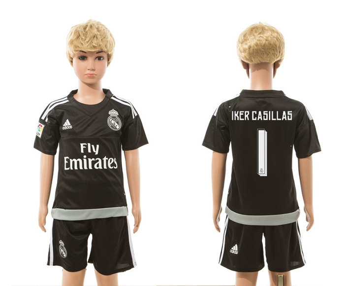 Youth 2015-2016 Real Madrid Jersey Soccer Uniform Short Sleeves Black #1