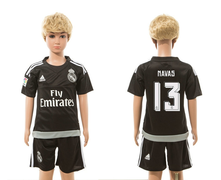 Youth 2015-2016 Real Madrid Jersey Soccer Uniform Short Sleeves Black #13