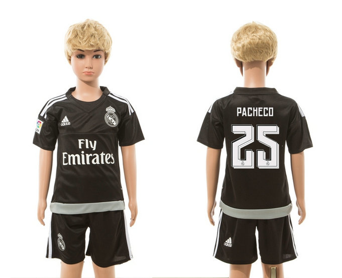 Youth 2015-2016 Real Madrid Jersey Soccer Uniform Short Sleeves Black #25