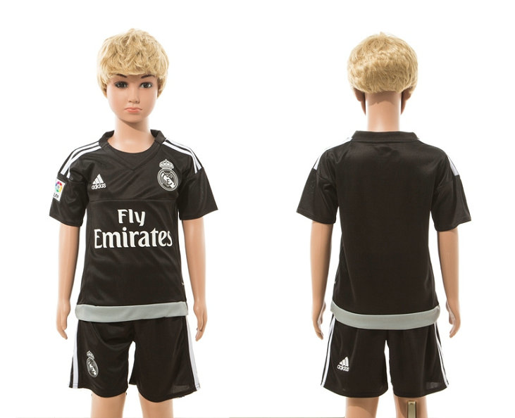 Youth 2015-2016 Real Madrid Jersey Soccer Uniform Short Sleeves Black