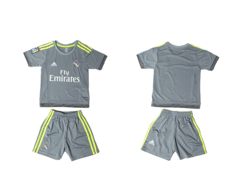 Youth 2015-2016 Real Madrid Jersey Soccer Uniform Short Sleeves Grey