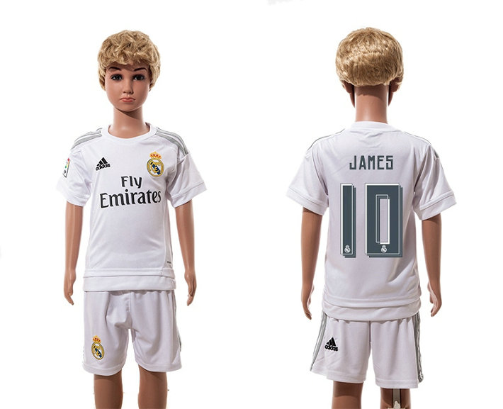 Youth 2015-2016 Real Madrid Jersey Soccer Uniform Short Sleeves White #10