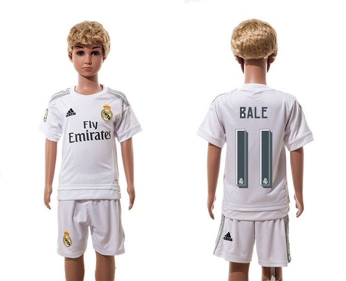 Youth 2015-2016 Real Madrid Jersey Soccer Uniform Short Sleeves White #11