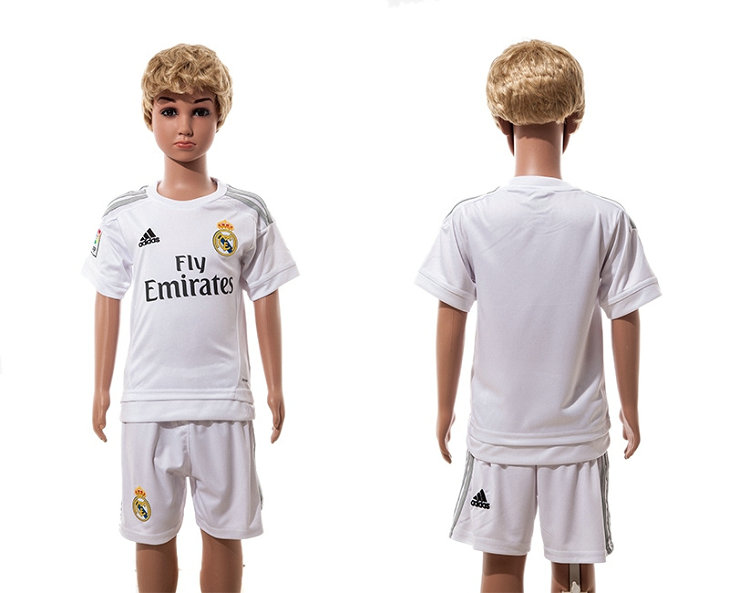 Youth 2015-2016 Real Madrid Jersey Soccer Uniform Short Sleeves White Blank