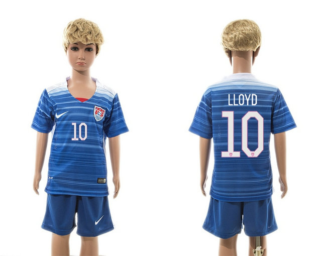 Youth 2015-2016 USA Soccer Uniform Short Sleeves Home Blue #10 LLOYD