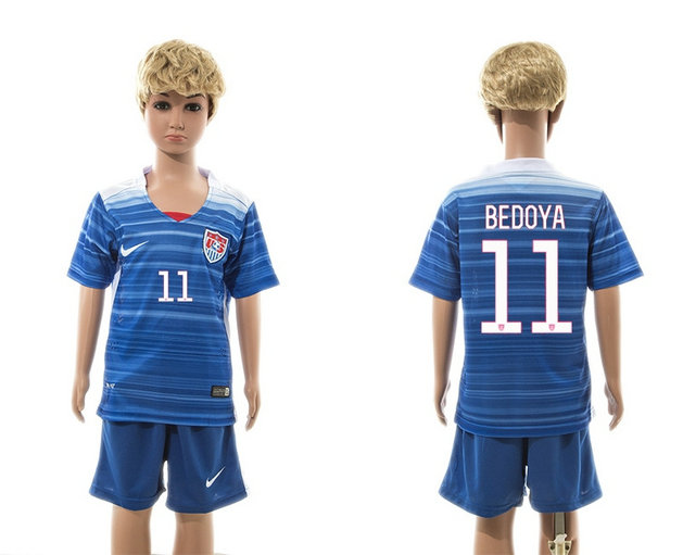 Youth 2015-2016 USA Soccer Uniform Short Sleeves Home Blue #11 BEDOYA