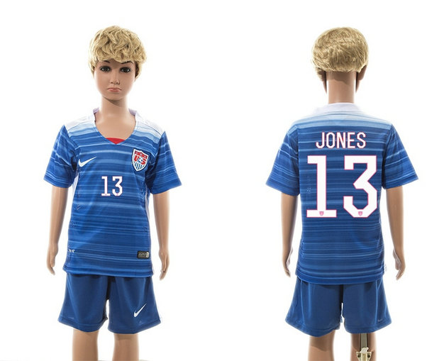 Youth 2015-2016 USA Soccer Uniform Short Sleeves Home Blue #13 Jones